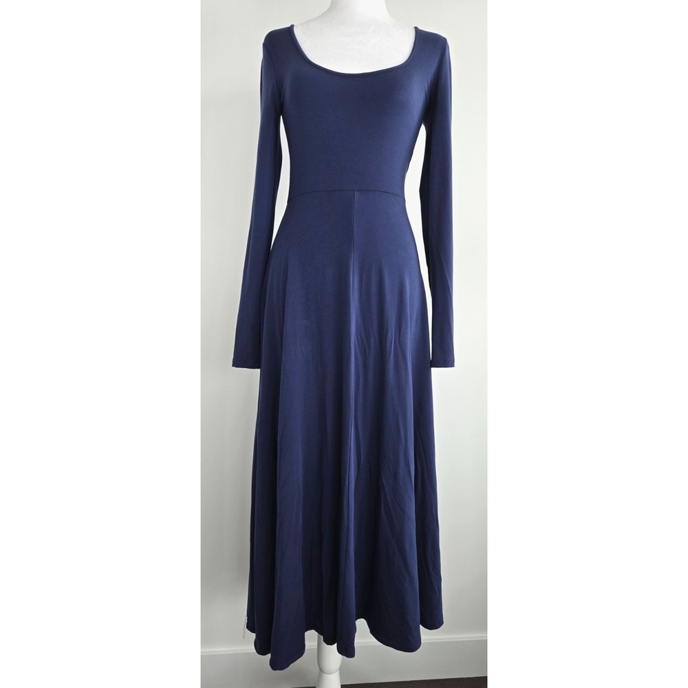 Aritzia Wilfred Long Sleeves Round Neck Highwaist A-line Maxi Dress Sz S Navy